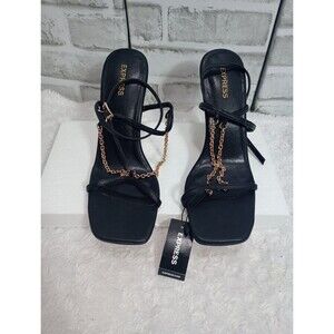 Express Black Gold Chain Strap High Heeled Stiletto Sandals 8